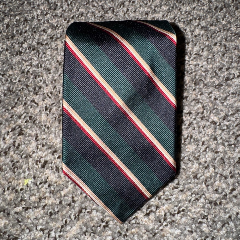 Robert Talbott Norton Ditto Silk Tie Vintage Striped Green Navy Red England